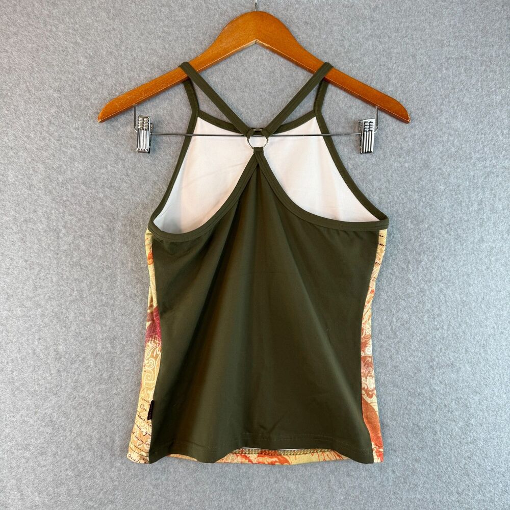Y2K Retro Funky Graphic Workout Wear Tank Top Olive Green Built-In Bra Sz L NWT - Picture 3 of 6